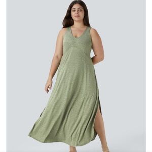 NWT Halara Sz XL Casual Green Tank Flowy V Neck Maxi Dress
